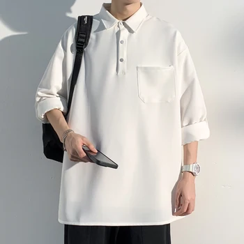 LAPPSTER-נוער קוריאנית Fashiosn כיס שרוול ארוך לכפתר חולצה גברים לבנים Harajuku חולצות Mens יפנית באיכות גבוהה החולצה - התמונה 1  