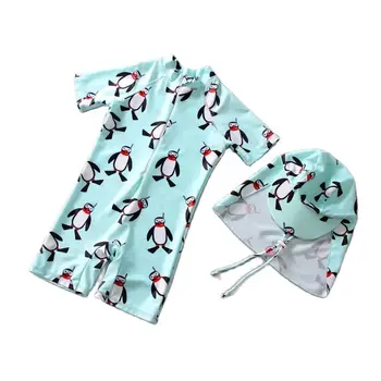 HappyFlute ילדים חמוד בסגנון קצר שרוול המחוברים פינגווינים חמודים, ילד וילדה בגדי ים - התמונה 1  