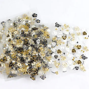 30 גיליונות 3D זהב שחור מסמר רדיד מדבקות, פרח, פרפר עיצובים דבק מדבקות מניקור נייל ארט דקור - התמונה 1  