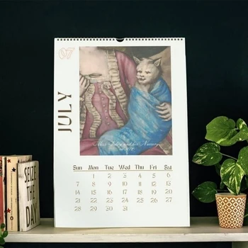 חתול לוח קיר 2024,2024 מצחיק הרנסנס חתול לוח שנה, תלוי לוח קיר, 12 חודש חתול לוחות שנה עם מכוער 21X30cm - התמונה 1  