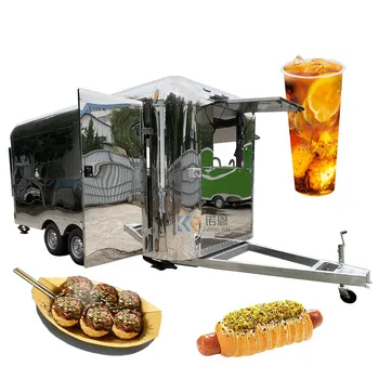 מאובזר מזון מהיר טריילר עם מלא מדבקות נייד משאית מזון מלא ציוד בישול - התמונה 1  