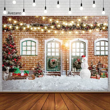 Avezano חג המולד תפאורות עבור צילום שלג עץ חג מולד תפאורה זר אור בחורף הילדים דיוקן רקע צילום סטודיו - התמונה 1  