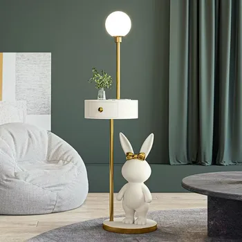 עיצוב הבית ארנב מנורת רצפה בחדר השינה ליד המיטה שולחן מגירת אחסון מדף בסלון קישוטים קריקטורה אמנות פיסול קישוטים - התמונה 1  