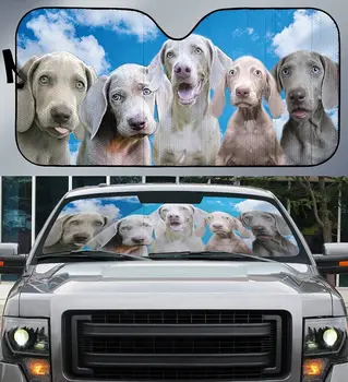 מצחיק Weimaraner משפחה אוהבת כלבים המכונית שמשיה, כחול Weimaraner החלון הקדמי השמש CoverCar השמשה עמיד מגן השמש - התמונה 1  