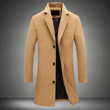 סתיו חורף Mens מעיל ארוך מעיל גברים הקוריאנית Slim Fit Plus גודל צמר מעיל יומיומי שרוול ארוך חאקי עליון 5xl 4xl - התמונה 1  