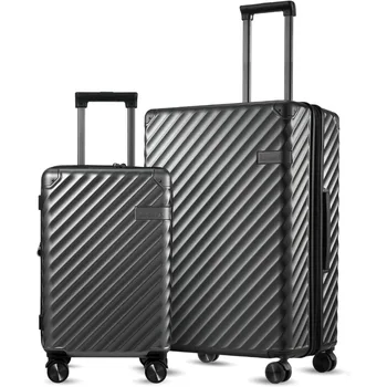 נושא המטען סטים 2 פיסת - 100% פוליקרבונט להרחבה קשה מזוודות עם גלגלים (שחור, 20/28) - התמונה 1  