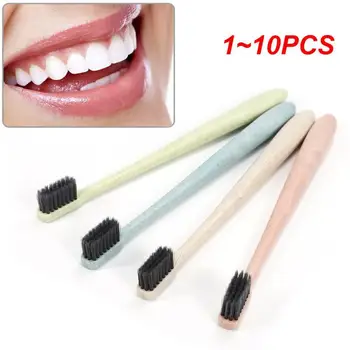 1~10PCS מברשת שיניים טבעית חיטה להתמודד עם פחם במבוק זיפים בוגר רך עדין במיוחד זיפים מברשות שיניים - התמונה 1  