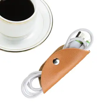 עור PU כבל מארגן כבלים לקשור חוט קליפים אוזניות עטיפת USB בעל אוזניות קליפים קשרים נייד כבל לקשור את השומר אוזניות - התמונה 1  