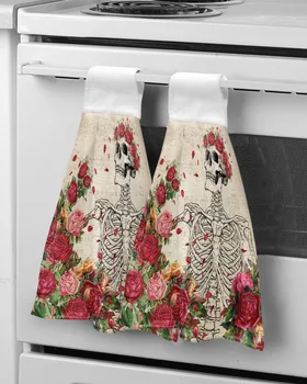 הגולגולת רוז פרח רטרו אישית לנגב את היד מגבת סופג לתליית מגבות מטבח ביתי לנגב Dishcloths שירותים אמבטיה לנגב - התמונה 1  