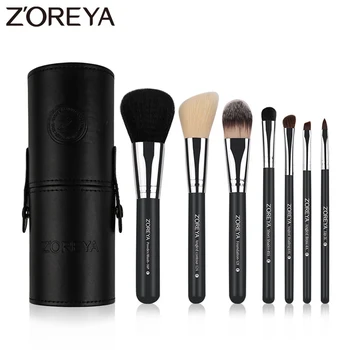 Zoreya מותג 7Pcs שחור טבעי שיער עז שפתיים מקצועי איפור מברשות סומק אבקה קרן צללית איפור כלים צמר - התמונה 1  
