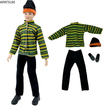 ייחודי סקי בגדים להגדיר עבור קן ילד בובה תלבושות אופנה מעיל מכנסיים מכנסיים שחורים כובע נעליים קן 1/6 בובה אביזרים צעצועים - התמונה 1  