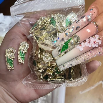 10pcs סן יהודה 3D מתכת ציפורניים אמנות יוקרה הבתולה מרי תכשיטים ואביזרים סלון טיפים ירוק מצופה מלאכת יד DIY מניקור קישוט - התמונה 1  