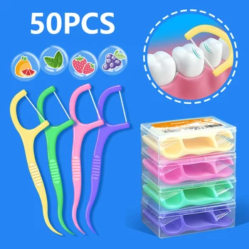 50Pcs/Box בטעם פירות חוט דנטלי לבחור ניקוי שיניים הבין-מברשת שיניים מתיחה גבוהה כוח נייד שיניים מקל היגיינה טיפוח - התמונה 1  