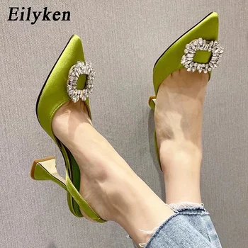 Eilyken אופנה קריסטל מחודד בוהן אישה משאבות סגנון רחוב עקבים סנדלים סקסיים רדוד Slingback החתונה נקבה נעליים - התמונה 1  