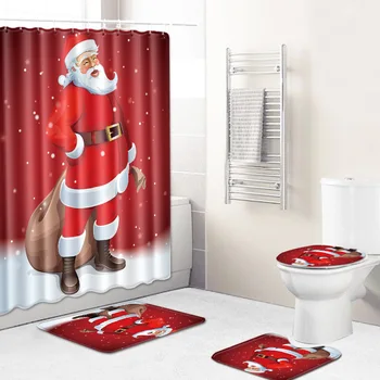 3D יצירתי חג המולד מודפס וילון מקלחת שטיח אמבטיה חגיגי קישוט חדר אמבטיה סטים Batnroom קישוט Dropshipping פוד - התמונה 1  
