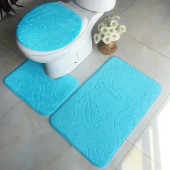 3D מובלט האמבטיה שטיח האמבטיה ערכת שירותים שטיח סט פלנל החלקה לשטיח להגדיר את מכסה האסלה לכסות חדר מקלחת שטיח רצפת מחצלות WF106 - התמונה 1  