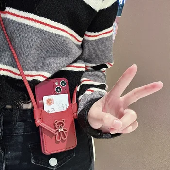פשוט טלפון אדום מקרה עבור iPhone 6 7 8 11 12 13 14 Pro מקס XR XS אנטי-אבוד Shockproof אלכסוני תיק דוב אלגנטי מלא הכיסוי האחורי. - התמונה 1  