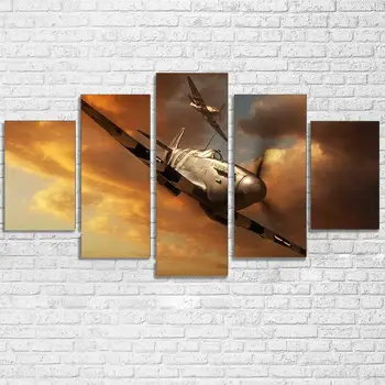 דנקירק מטוס ספיטפייר WW2 5 פיסת בד אמנות קיר הדפסה עיצוב הבית HD להדפיס תמונות פוסטר לא ממוסגר 5 לוח עיצוב חדר - התמונה 1  
