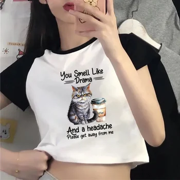 אתה מריח כמו דרמה, כאב ראש בבקשה תתרחק ממני להדפיס חולצות נשים חולצות מצחיק שרוול קצר קצוץ טי חתול Tshirts - התמונה 1  
