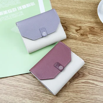 חדשות גרסה קוריאנית של קטן הארנק קצר תלת-פי צבע רב-כרטיס סטודנט הנשי הארנק אופנה אבזם כרטיס התיק - התמונה 1  