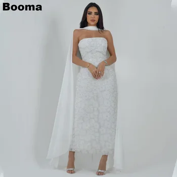 Booma לבן בת ים Wedidng שמלות ערב סטרפלס, פרחים חרוזים קייפ שמלת הערב באורך קרסול נשים הרשמית שמלות לנשף - התמונה 1  