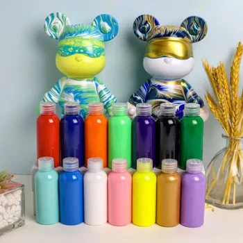 100ML מבריק נוזל דוב צבע אקרילי מתייבש במהירות אקריליק לשפוך 27 צבעים DIY יד ציור של ילדים דגם גבס - התמונה 1  