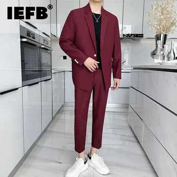 IEFB באיכות גבוהה של גברים חליפה להגדיר מקרית Slim Fit בלייזרס עסקים זכר מזדמן שני חלקים סגנון קוריאני מגמה Solidc צבע מתאים 9C1006 - התמונה 1  