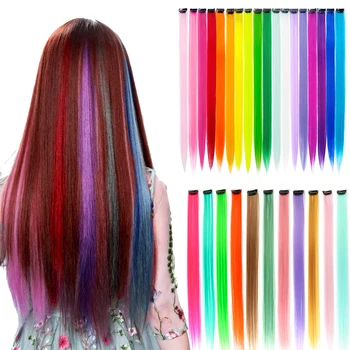 צבעוני תוספות שיער 20PCS להדגיש הקליפ תוספות שיער קשת ארוכה ישר סינטטי פאה לנשים מתנות למסיבת - התמונה 1  