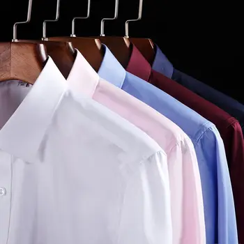 2023 גברים מוצק צבע שרוול ארוך חולצת Slim Fit עסק מקצועי רשמי ללבוש את החולצה. - התמונה 1  