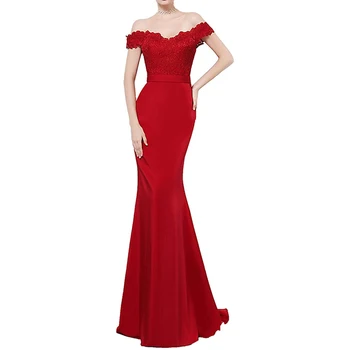 vestido de fiesta אדום רשמי שמלות ערב רב V עמוק חזרה לנשף בתולת ים שמלות מסיבת סאטן תחרה חתונה שמלת שושבינה - התמונה 1  