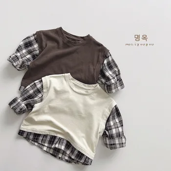 סתו ילדים ילד מזויף שני חלקים גופיה קוריאנית כותנה משולבים ילד פעוט, חולצות שרוול ארוך תכליתי ילדים קטנים Pullovers - התמונה 1  