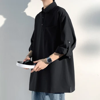 LAPPSTER-נוער קוריאנית Fashiosn כיס שרוול ארוך לכפתר חולצה גברים לבנים Harajuku חולצות Mens יפנית באיכות גבוהה החולצה - התמונה 2  
