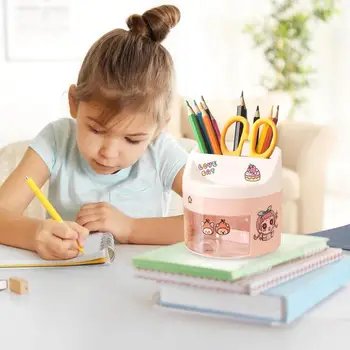 קריקטורה מחזיק עט גדול מצויר בעיפרון אחסון ארגונית עם מדבקות נייר מכתבים מחזיק על שולחן המתנה עבור הילדים הבנות ילדים - התמונה 2  