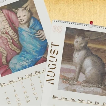 חתול לוח קיר 2024,2024 מצחיק הרנסנס חתול לוח שנה, תלוי לוח קיר, 12 חודש חתול לוחות שנה עם מכוער 21X30cm - התמונה 2  
