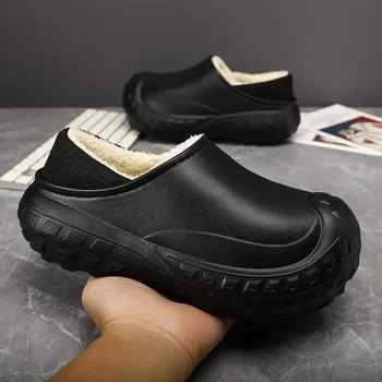כותנה נעלי בית של גברים חורף פליז מצופה 45 פלוס גודל הנוער למטה כותנה נעלי התיק עקב הביתה גברים חמים נעלי פלטפורמה - התמונה 2  