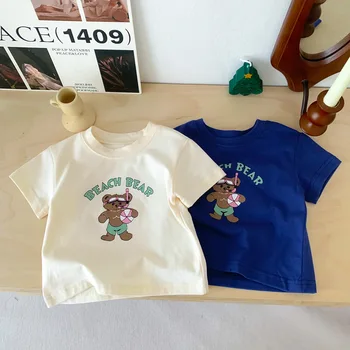 קוריאני חולצות התינוק 2023 קיץ אופנה פשוטה תינוקות בנים חולצת טי שרוול קצר קריקטורה בנות כותנה Tees הפעוט מזדמנים צמרות - התמונה 2  