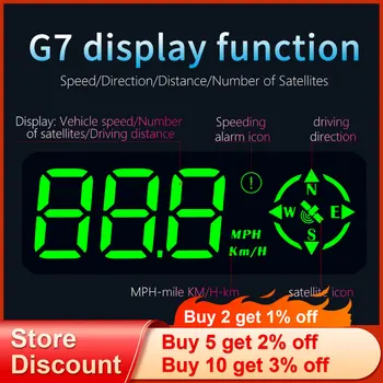 HD G7 GPS מד מהירות מצפן Head-Up Display מטר האד מהירות הנסיעה כיוון נהיגה מעל למהירות אזעקה עייפות בנהיגה תזכיר לי - התמונה 2  