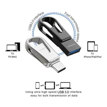 Lenovo 2TB 1TB TYPE-C כונן הבזק מסוג USB OTG 2-IN-1 USB 3.0 במהירות גבוהה Pendrive 128GB USB C מקל כרטיס זיכרון פלאש עבור מחשב נייד/מחשב - התמונה 2  