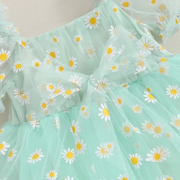 הרך הנולד ילדה דייזי טול שמלה בועה שמלות תלבושות קצר פאף שרוול בקיץ רומפר סרט - התמונה 2  
