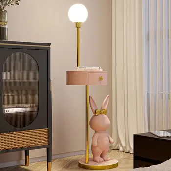 עיצוב הבית ארנב מנורת רצפה בחדר השינה ליד המיטה שולחן מגירת אחסון מדף בסלון קישוטים קריקטורה אמנות פיסול קישוטים - התמונה 2  