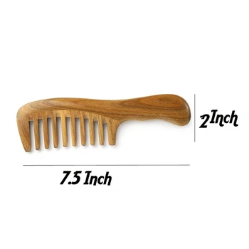 2X רחב שן טבעית אלמוג מסרק שיער - לא סטטי עץ Detangling מסרק עם חלק להתמודד עם - התמונה 2  