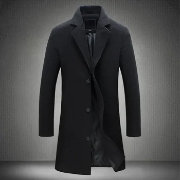 סתיו חורף Mens מעיל ארוך מעיל גברים הקוריאנית Slim Fit Plus גודל צמר מעיל יומיומי שרוול ארוך חאקי עליון 5xl 4xl - התמונה 2  