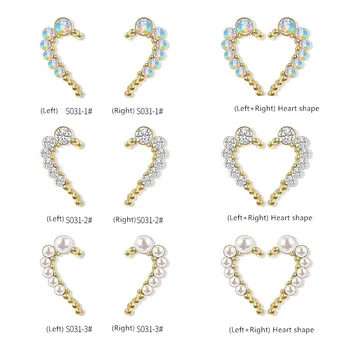 סגסוגת יהלומים מסמר אהבה בצורת לב סימטרי ריינסטון צבעוניות אמנות ציפורן מקצוע פרל מניקור עיצוב מדבקה אביזר - התמונה 2  