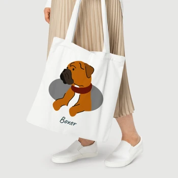 כלבים להדפיס כותנה Canva תיק כתף אופנה נשית תיק לבן קיבולת גדולה שקיות בד פראי תיק נסיעות נשים קניות שקית - התמונה 2  