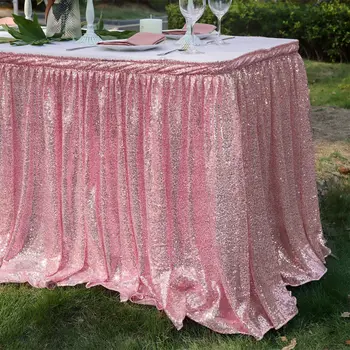 נצנצים פייטים שולחן חצאית בד שולחן מלבני לכסות רוז זהב המפה עבור חתונה, מסיבת יום הולדת קישוט הבית - התמונה 2  