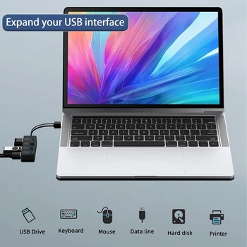 4 יציאות USB 3.0 Hub עם אדם מואר LED מתגי הפעלה רכזת USB מתאם הרחבה רב USB מפצל עבור Mac PC - התמונה 2  