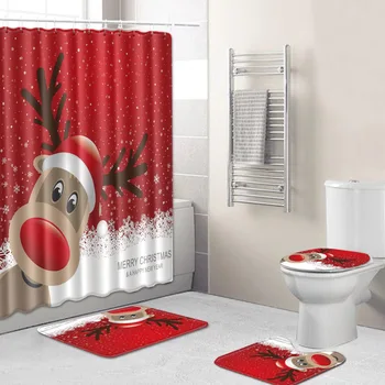 3D יצירתי חג המולד מודפס וילון מקלחת שטיח אמבטיה חגיגי קישוט חדר אמבטיה סטים Batnroom קישוט Dropshipping פוד - התמונה 2  