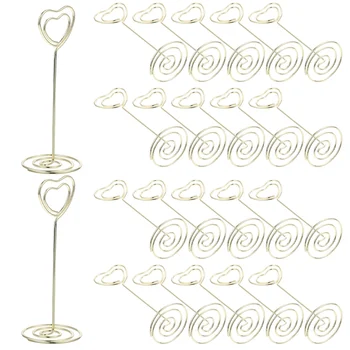 24PCS הלב תמונה צורה מחזיק עומד שולחן מספר מחזיקי נייר תפריט קליפים עבור סעודת החתונה למסיבה (עלה זהב) - התמונה 2  