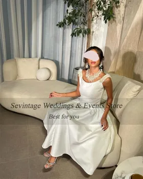Sevintage פשוט שנהב קו-שמלה לנשף סקופ צוואר ספגטי רצועת Ruched באורך קרסול רשמי שמלת ערב מסיבת נשים שמלות - התמונה 2  