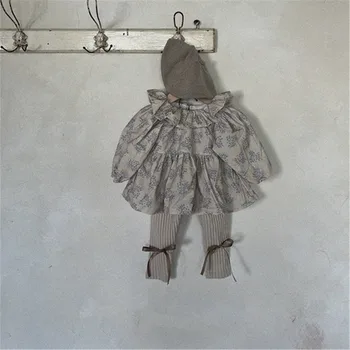 סגנון קוריאני סתיו ילדה שמלת קפלים צווארון ארוך פאף שרוול הדפס פרחוני נסיכה שמלות אופנה הפעוט בגדים E2306 - התמונה 2  